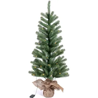 IC WINTERWORLD Künstlicher Weihnachtsbaum "LED-Tannenbaum, künstlicher Christbaum", grün (grün, natur), H: 120cm bis, Weihnachtsbäume, Weihnachtsdeko mit Jutebeutel um den Betonfuß, Batteriebetrieb, Künstlicher Weihnachtsbaum