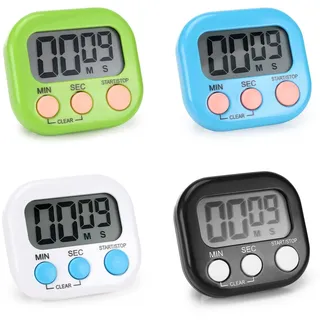 Kasanni 4 StüCk KüChentimer Digital Eieruhr Digital Stoppuhr Kinder, Magnetisch Kurzzeitwecker Stoppuhr Digital, Mit Klappbarem StäNder Und Display, Geeignet Zum Kochen, Backen, Sport, Lernen
