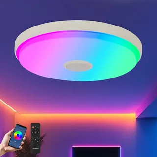 JDONG RGB Deckenlampe Led 36W Dimmbar mit Bluetooth Lautsprecher Musik | Deckenleuchte Farbwechsel Deckenlampe mit Fernbedienung und App dimmbar 36W Ø40CM für Badezimmer Kinderzimmer