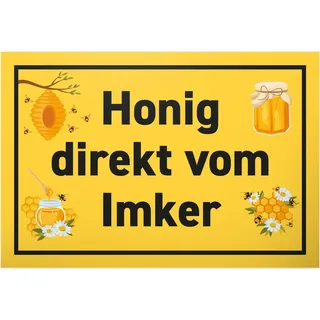 DankeDir! Honig direkt vom Imker - 30 x 20 cm Kunststoff Schild - Geschenk Geschenkidee Imker Freunde - Geburtstagsgeschenk Türschild Spruch Wandschild Hinweisschild Hinweis