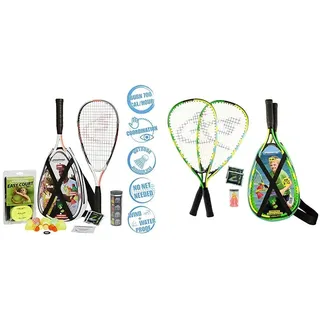 Speedminton® S900 Set – Original Speed Badminton/Crossminton Profi Set mit Carbon Schlägern inkl. 5 Speeder®& Junior Set – Original Speed Badminton/Crossminton Kinder Set inkl. 2 Fun Speeder®, Tasche