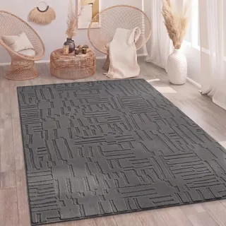 Paco Home Teppich Wohnzimmer Schlafzimmer Hochflor Skandinavisch Boho Optik Geometrisch Abstrakt Einfarbig Flauschig 3D Anthrazit, Grösse:200x280 cm