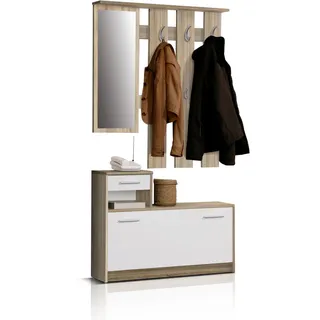 FORTE Foxi Kompaktgarderobe inklusive Spiegel, Holzwerkstoff, Sonoma Eiche Dekor, 97.5 x 25 x 180 cm