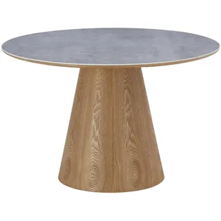 Mid.you Esstisch , Grau, Eichefarben , Holz, Keramik, Holzwerkstoff , Eiche , furniert , rund , konisch , 120x75x120 cm , Holzmöbel, Holztische, Esstische Holz, Esstische furniert