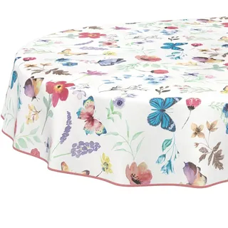 Wachstuchtischdecke Tischdecke abwaschbar Wachstischdecke pflegeleicht wasserabweisend Lotuseffekt Gartentischdecke Schmetterlinge Oval 200 x 140 cm mit Saum (Eingefasst)