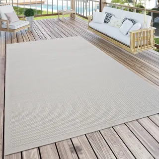Outdoor Teppich wetterfest Garten & Terrasse flachgewebt Uni Sisaloptik robust Grösse 120x160 cm - Beige