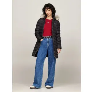 Tommy Jeans für Damen. DW0DW18864 Daunenmantel mit Kapuze, schwarzem Besatz und schwarzen Paspeln (S), Lässig, Recyceltes Polyester, Nachhal