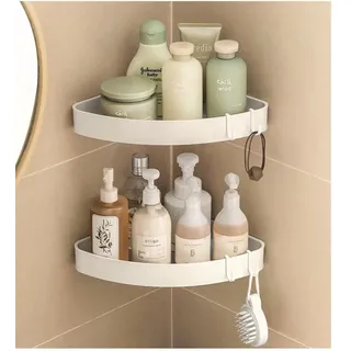 YUHIAKE Duschablage Ohne Bohren Ecke, Duschregal Ecke Weiß mit 4 Haken, Badezimmer Regal Badregal, Eckregal Dusche für Bad Küche Toilette Organizer, 2 Stück