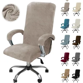 Alishomtll Samt Bürostuhl Bezug mit Armlehne Stretch Stuhlhussen Gaming Stuhl Bezug Abnehmbare Sessel Überzug Elastische Stuhlbezüge für Bürostuhl Computer Stuhl Drehstuhl (Taupe, X-Large)