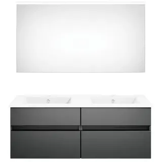 Puris Badezimmer , Grau, Dunkelgrau , Holzwerkstoff , 2 Schubladen , 120 cm , Goldenes M, Made in Germany , hängend , Badezimmer, Badmöbelsets & Badmöbelserien, Badmöbel-Sets