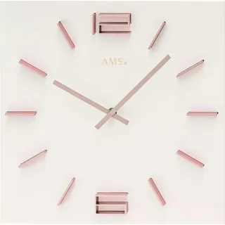 AMS W9592 Wanduhr weiß lackiert mit aufgesetzten rosafarbenen Aluminium-Ziffern - Weiß