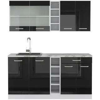 Vicco Küchenzeile R-Line 160 cm Schwarz Hochglanz