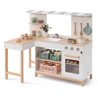 Musterkind Kinderküche , Naturfarben, Weiß , Holz , 59x87x100 cm , EN 71, CE, FSC 100% , schadstofffrei, Holzgriffe, mit Knöpfen , Spielzeug, Holzspielzeug