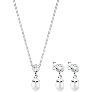 Elli Schmuckset Damen Süßwasserzuchtperle und Zirkonia Kristalle in 925 Sterling Silber"