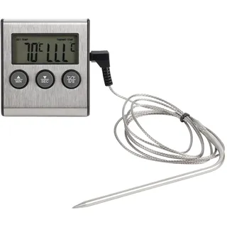 Nikou Digitales Grillthermometer mit Timer und Sonde, Fleischthermometer BBQ Thermometer Lebensmittel Kochen Sonde LED Thermometer Temperatur Messwerkzeug für Ofengrill