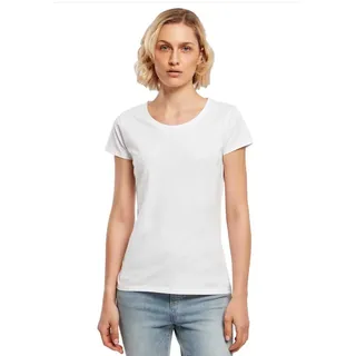 Build Your Brand Damen Basic Tee – Figurbetontes Baumwoll T-Shirt mit Rundhalsausschnitt & kurzen Ärmeln, ideal für Alltag, Freizeit & Veredelung,Weiß,M