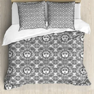 ABAKUHAUS Astrologie Bettbezug, Floral Mandala Boho, Milbensicher Allergiker geeignet mit Kissenbezügen, 155 cm x 220 cm - 80 x 80 cm, Weiß schwarz - Weiß