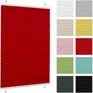 Plissee Estika ohne Bohren – 110 cm x 150 cm – Rot – Einfache Montage mit Klemmen - Rot