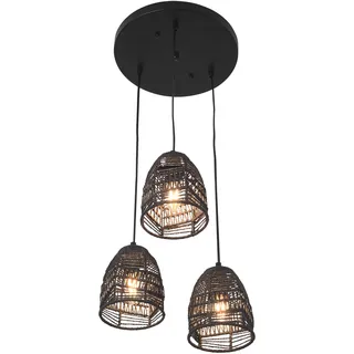 Hängeleuchte ‘Andover’ 3 x E14 höhenverstellbar Metall und Rattan 131 cm Schwarz - Schwarz