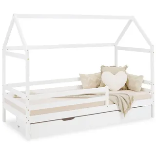 Homestyle4u Hausbett 90 x 200 cm Kiefer massiv lackiert Weiß