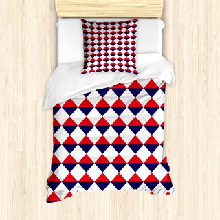 ABAKUHAUS Americana Mantele, Rote Halb Triangles, Milbensicher Allergiker geeignet mit Kissenbezügen, 135 cm x 200 cm - 80 x 80 cm, Rot Dunkelblau und Weiß - Rot