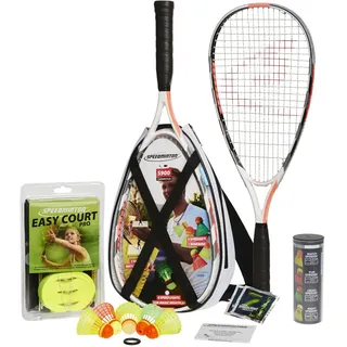 Speedminton Speedminton® S900 Set – Original Speed Badminton/Crossminton Profi Set mit Carbon Schlägern inkl. 5 Speeder®, Spielfeld, Tasche, Rot/Weiß/Grau, 60 cmm