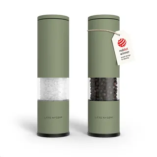 LARS NYSØM Salz und Pfeffermühle Set Manuell mit einstellbarem Keramikmahlwerk I Edelstahl Pfeffermühle und Salzmühle I Design Gewürzmühlen Set (2 Stück) (Sage Green)