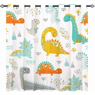 YUANZU Kinder Dinosaurier Vorhänge Dino Tiere Ösen Gardinen mit Blickdichte Thermo Vorhang Kälteschutz Blackout Curtain Kinderzimmer Schlafzimmer Verdunkelung Fenster, 2 Stück, H 260 x B 200 cm