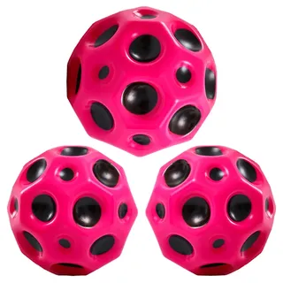 PartyPack 3X Fuchsia Moon Ball, 7 cm Mehrfarbig Space, Mini Jump, Super High Bouncing Lightweight Springen, Hüpfbälle, Bouncy Balls, Interaktives Spielzeug zum Stressabbau