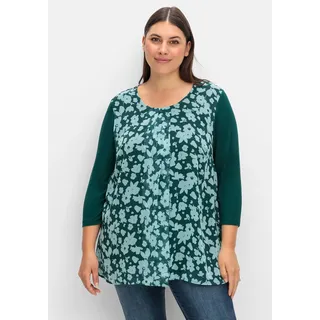 Sheego 3/4-Arm-Shirt »2-in-1-Blusenshirt mit bedrucktem Chiffon«, mit bedrucktem Chiffon, grün