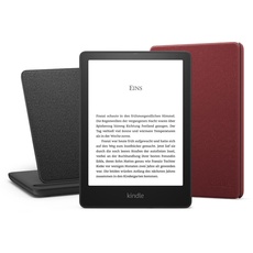 Kindle Paperwhite Signature Essentials Bundle mit einem Kindle Paperwhite Signature Edition (32 GB | ohne Werbung), einer Amazon Lederhülle (Merlot) und einem kabelloses Ladedock „Made for Amazon“