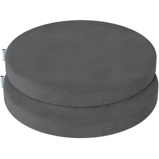 PRIMEPATIO Rund Stuhlkissen 35x35x5cm, 2er Set, Grau | Hochdichte Schaumstoff-Sitzauflage mit waschbarem Bezug für Küchenstuhl und Gartenstuhl, geeignet für Indoor und Outdoor