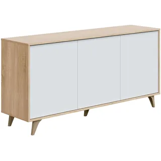 mirakemueble Anrichte Arvada, modernes Sideboard mit 3 Türen und Einlegeböden, Küchenbuffet, Wohnzimmer-Design-Buffet, cm 154x40h75, Eiche und Weiß