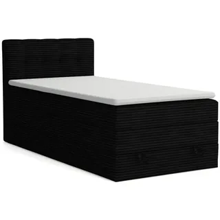 Deine Möbel 24 Boxspringbett Jung 2 90/200 Cord Schwarz mit Matratzen H3 + H4 , Textil , H3 + H4 , 90x200 cm , Schlafzimmer, Betten, Boxspringbetten
