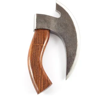 Hanseküche Pizzaschneider – Pizzamesser Axt mit Wikinger Runen und Lederschutz – Wiegemesser für Pizza, Kräuter, Messer, Gürtel Männer, Geschenk (Braun Schwarze Klinge)