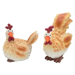 Bambelaa! Gartenfigur Lustige Deko Hühner Garten Figuren Draußen Groß Wetterfest Polyresin Hühnerfiguren Gartendeko Huhn Tiere Frühling Außenbereich Henne Outdoor Bunt 2er Set