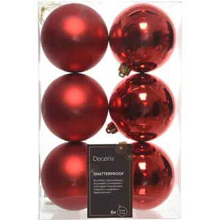Christmas Decorations Rote runde, bruchsichere Kunststoffkugeln, 6er-Set, 8 cm - Rot