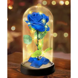 Touloube Geschenke für Frauen, Geschenk zum Muttertag - Premium Rose Blume Geschenk, Ewige Rose im Glas, 1 Blau Seide Rose in Glaskuppel,Muttertagsgeschenk für Freundin Mama Mutter Großmutter Oma