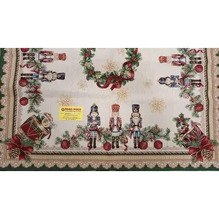 Tischläufer Streifen und Zentrum Design Weihnachten mit Nussknacker-Muster 100% Baumwolle Gobelin Garn aus Lurex Made in Italy !! (Mitte 90 x 90)