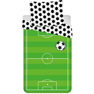 COFI 1453 Fußball Baumwolle Grün 140 x 200 cm + 70 x 90 cm
