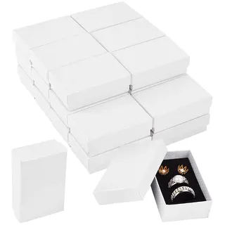 BENECREAT 24 Packung Schmuckschatullen Aus Pappe Mit Rautenmuster, 8x5x3cm Weiße Ohrringe Halskette Geschenkboxen Aus Kraftpapier Mit Samtschwamm Für Jubiläen, Hochzeiten, Geburtstage