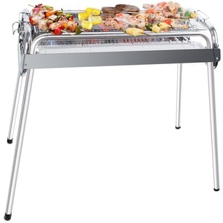 Uten BBQ Grill Holzkohlegrill, 430 Rostfreier Edelstahlgrill Grill Raucher Außengrill für 5-10 Personen Familie Picknick Gartenterrasse Camping Travel Barbecue Party【L-Größe】