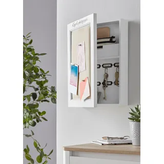 Schlüsselkasten HOME AFFAIRE, weiß, B:30cm H:40cm T:8cm, Leinen, MDF, Schlüsselkästen, Schlüsselkasten, mit Leinenkissen zum Anpinnen von Fotos und Notizen