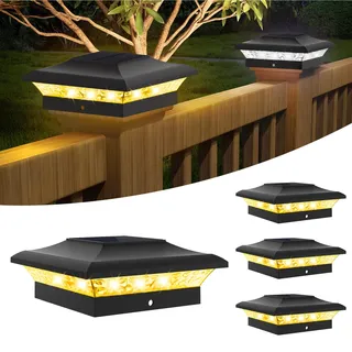T-SUNUS Pfostenleuchte Solar, Pfostenkappe Solar 9x9 10x10, IP65 Wasserdicht, Pfostenlampen Zaunpfosten für Hölzerne Zaun Plattform 4 Stück Warmweiß + Kaltweiß