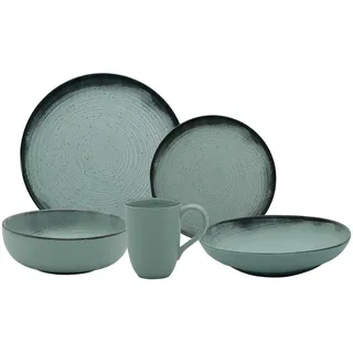 Novel Kombiservice , Grün , Keramik , 20-teilig , Abstraktes , 360 ml,360 ml,600 ml , Lfgb , lebensmittelecht , Geschirr, Geschirrsets, Kombiservice