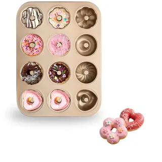 JSJMOFA 2 Stück Donuts Backform mit 12 Mulden, 4 Formen Backform Donuts | Donutform mit Antihaftbeschichtung, Hochwertige Donut Backform für Donut, Kuchen, Bagels, Dessert