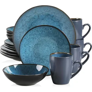 Blaues Serviesset - Diner Set - Keramisches Geschirr - 32-teilig - 8 Personen