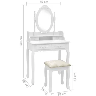 vidaXL Schminktisch-Set mit Hocker Weiß 75x69x140cm Paulownia-Holz - Weiß