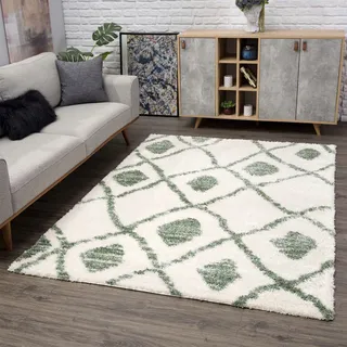 Carpet City Pulpy 563 Hochflorteppich 80 x 300 cm Grün/Creme