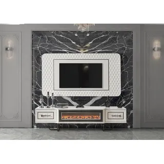 Kamin Sideboard Fernseher Ständer rtv Kommode 2tlg. Wohnwand tv board wand - Weiß